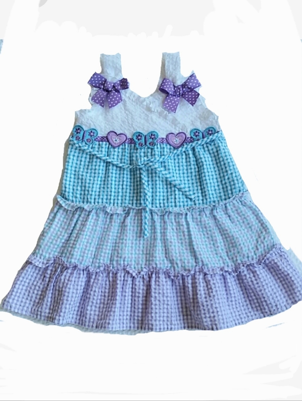 Youngland Blue and Purple Plaid Tiered Dress Size 3T